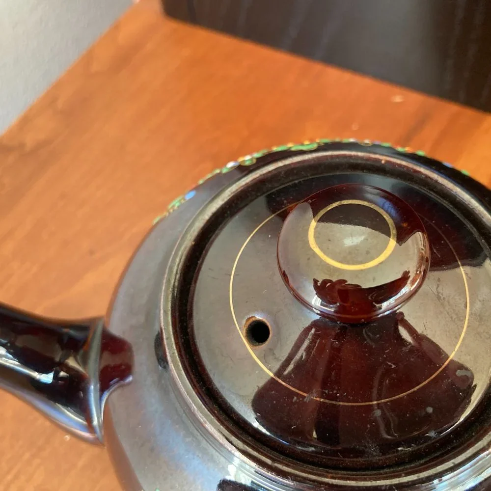 Vintage black hand painted teapot made in Japan. 4